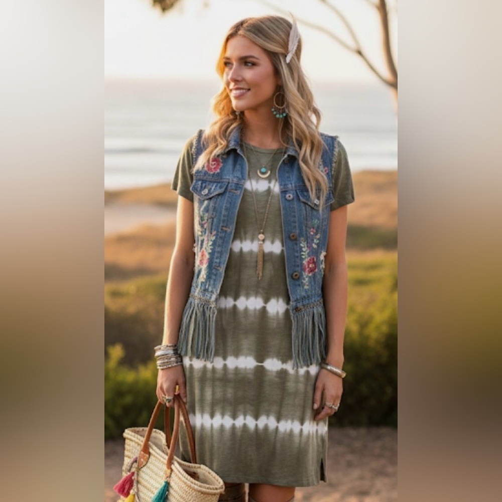 NWT GAP Olive and White Tie-Dye Tee dress boho shabby hippy summer